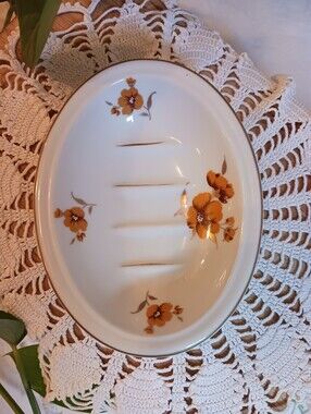 Vintage Soap Dish Andre Richard Ceramic Gold Accents Rim Footed Base Nice Floral
